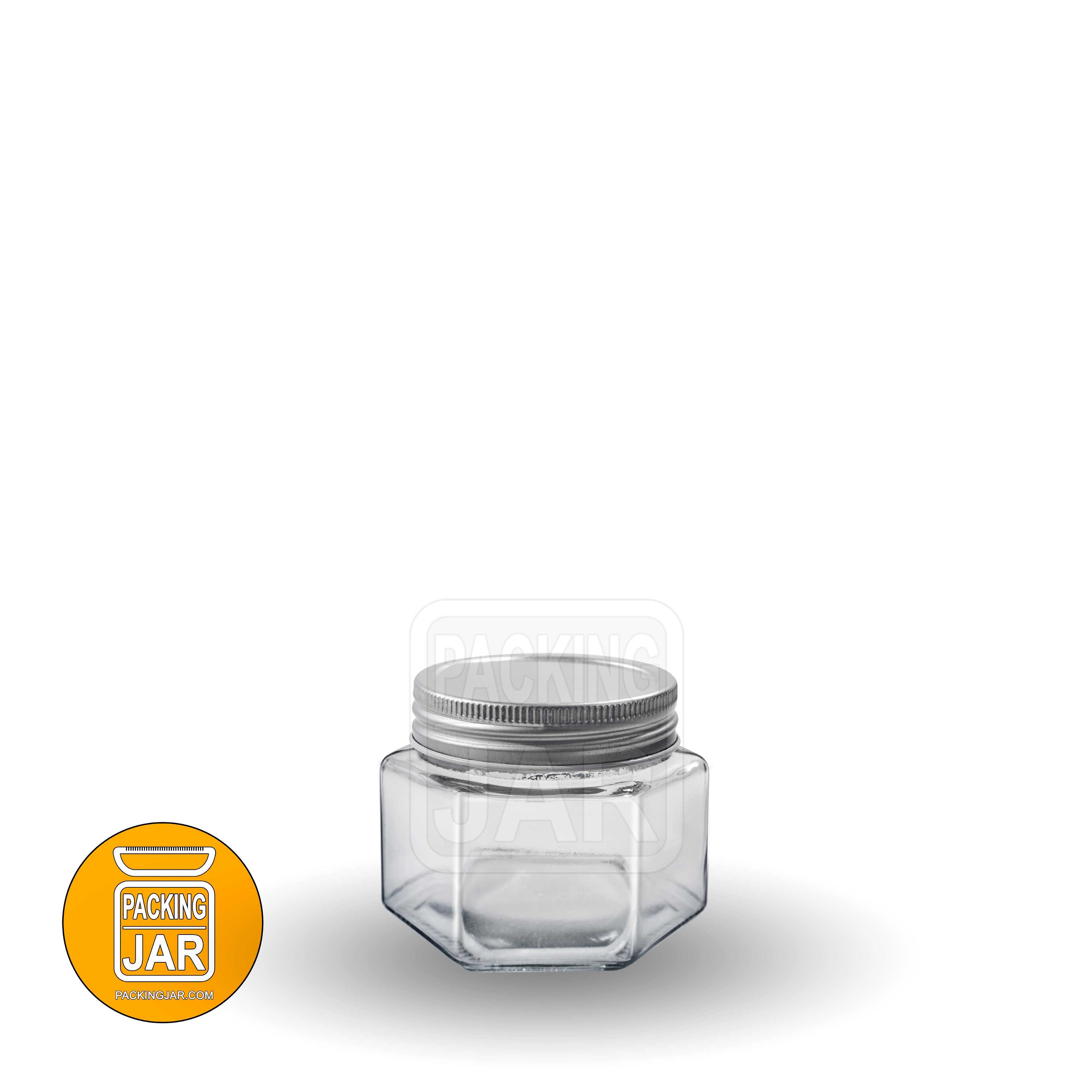 جار شیشه ای شش ضلعی درب کانتینری سایز 4